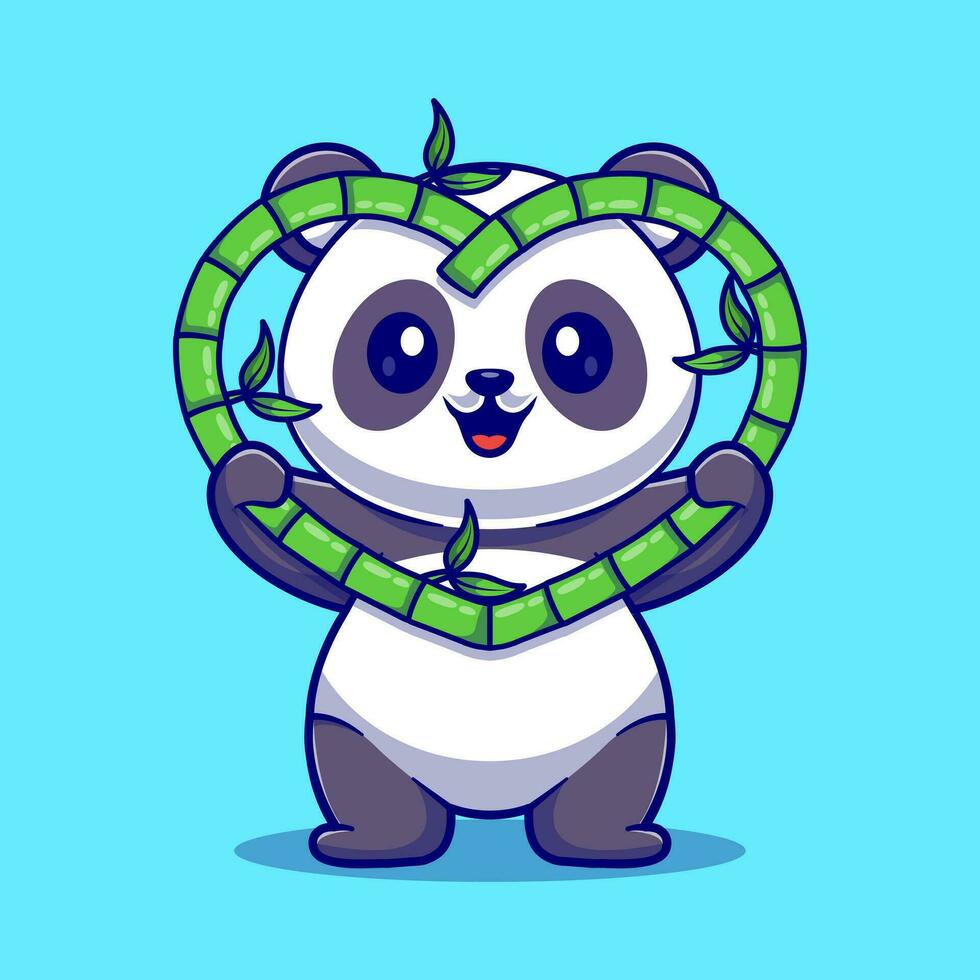 süß Panda halten Liebe geformt Bambus Karikatur Vektor Symbol Illustration Tier Symbol Konzept isoliert eben