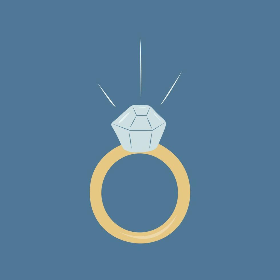 bröllop guld ringa med sten på blå bakgrund vektor