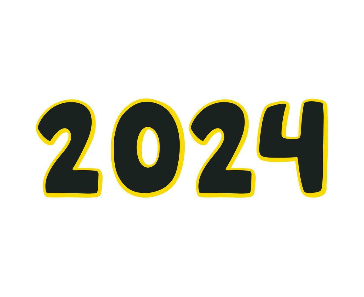 Lycklig ny år 2024 abstrakt gul och svart grafisk design vektor logotyp symbol illustration