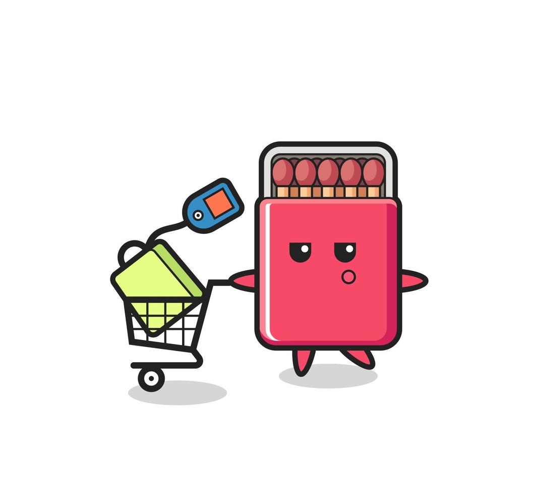 Streichhölzer Box Illustration Cartoon mit einem Einkaufswagen vektor