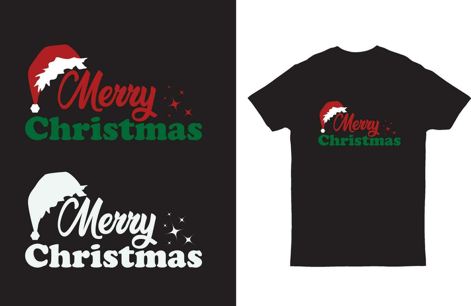 glad jul text med santa hatt t-shirt design vektor
