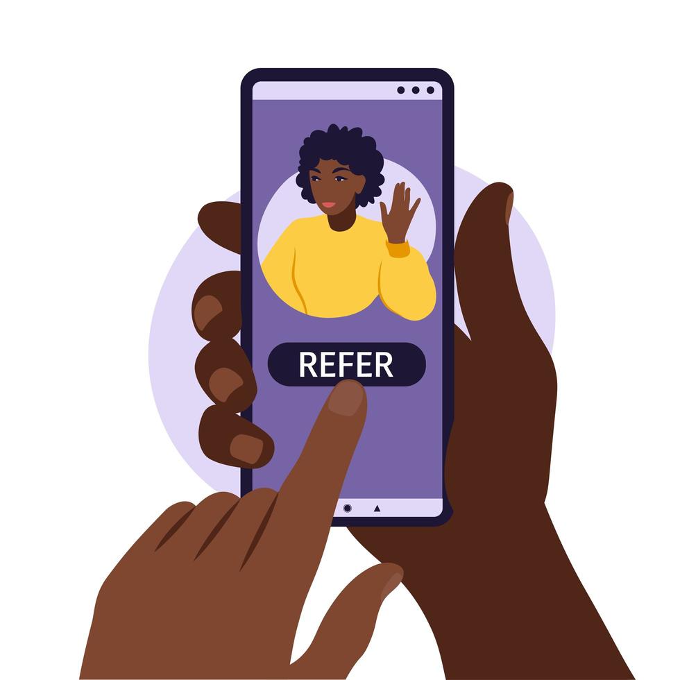 händer som håller smartphone med en afrikansk profil för sociala medier. vektor