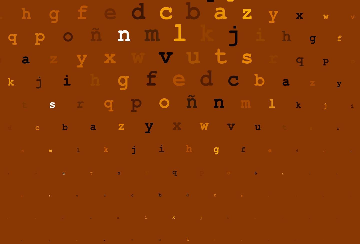 mörk gul, orange vektor layout med latinska alfabetet.