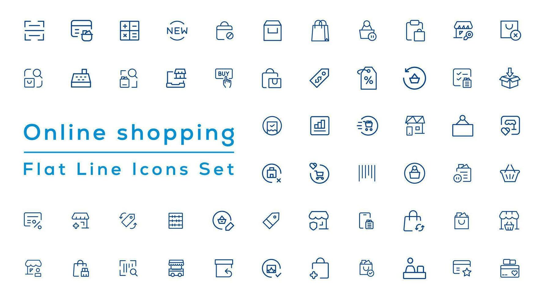 stor uppsättning av handla ikoner. e-handel ikon samling. uppkopplad handla tunn linje ikoner vektor