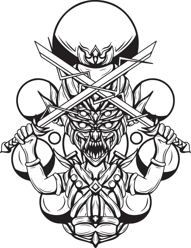 svartvitt konstverk illustration av goblin slayer vektor