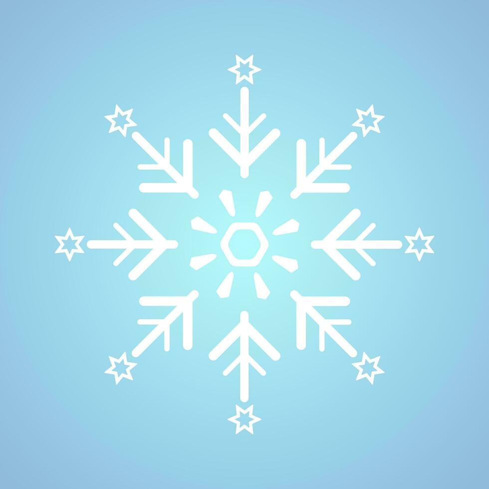 ein Weiß geometrisch minimalistisch Schneeflocke Element und Symbol und Weiß Schneeflocke zum Winter, Frühling und Weihnachten Elemente auf isoliert Blau Hintergrund vektor