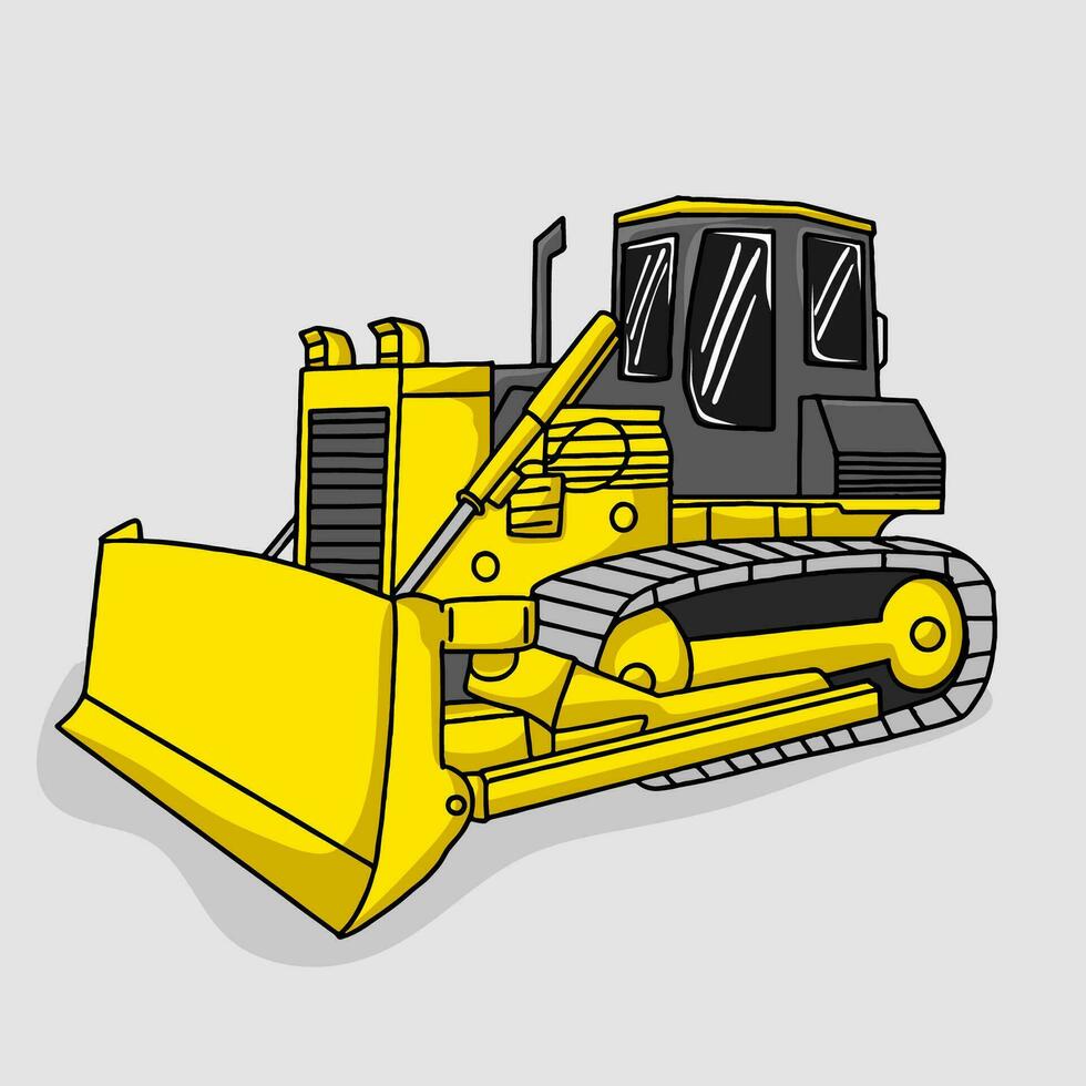 bulldozer platt vektor illustration, isolerat bild på en grå bakgrund, platt design illustration i gul och svart