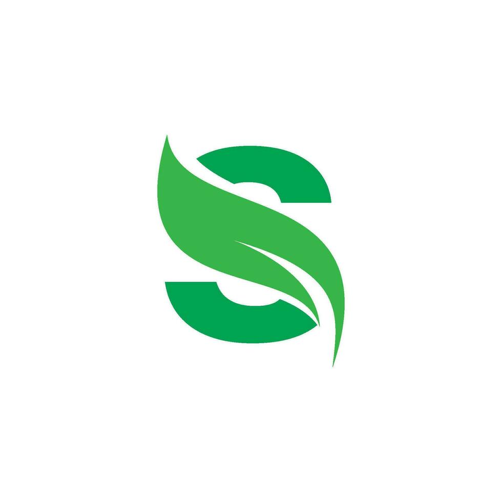 s första brev med grön blad logotyp vektor