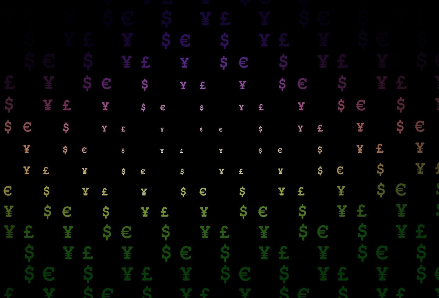 mörkrosa, grön vektorbakgrund med eur, usd, gbp, jpy. vektor