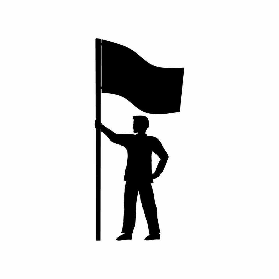 Mann halten Flagge Vektor Illustration. Menschen halten Flagge Grafik Ressourcen zum Symbol, Symbol, oder unterzeichnen. Mann halten Flagge Silhouette zum Freiheit, Unabhängigkeit oder Patriotismus