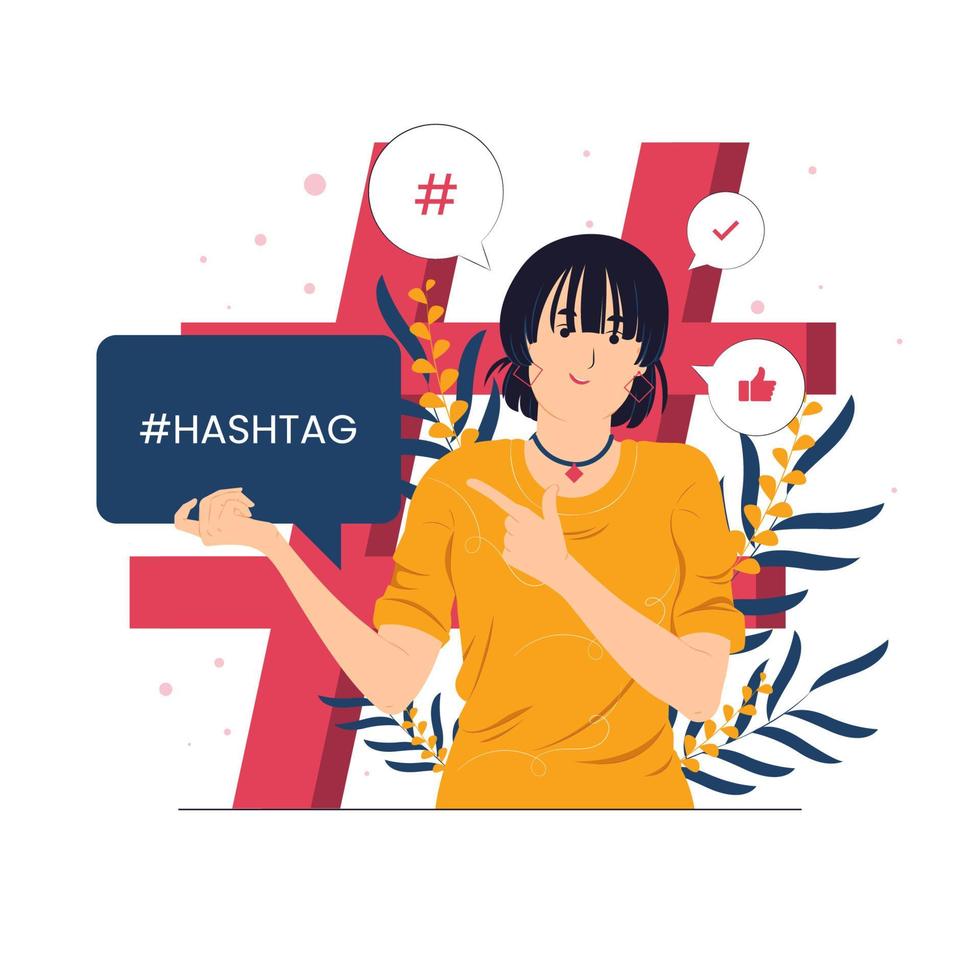 Mädchen mit Hashtag als Social Media Influencer Konzept Illustration vektor