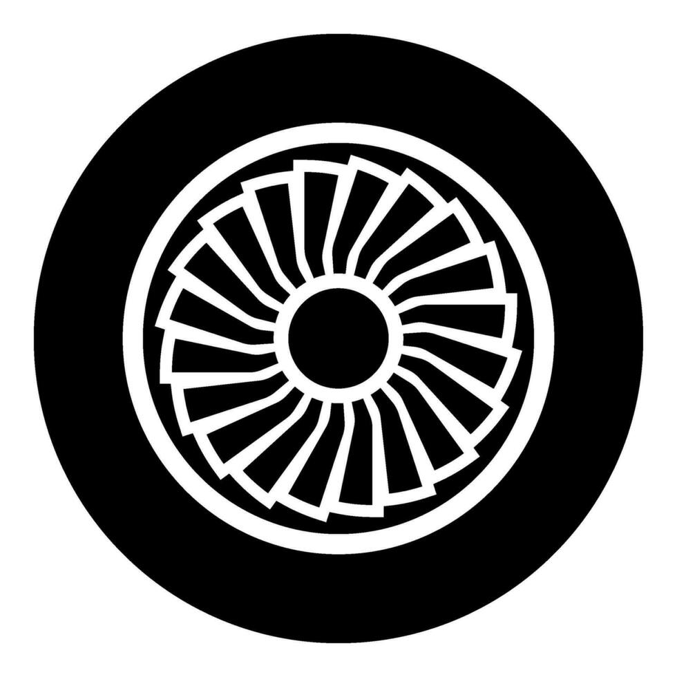 Turbine Flugzeug Turbomaschine Jet Motor Flugzeug Motor- Ventilator Flugzeug Symbol schwarz Farbe Vektor Illustration Bild eben Stil