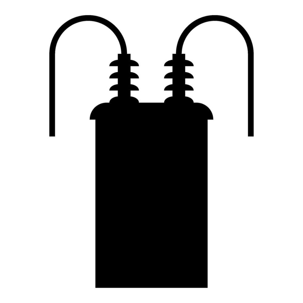 elektrisk transformator hög Spänning substation energi kraft ikon svart Färg vektor illustration bild platt stil