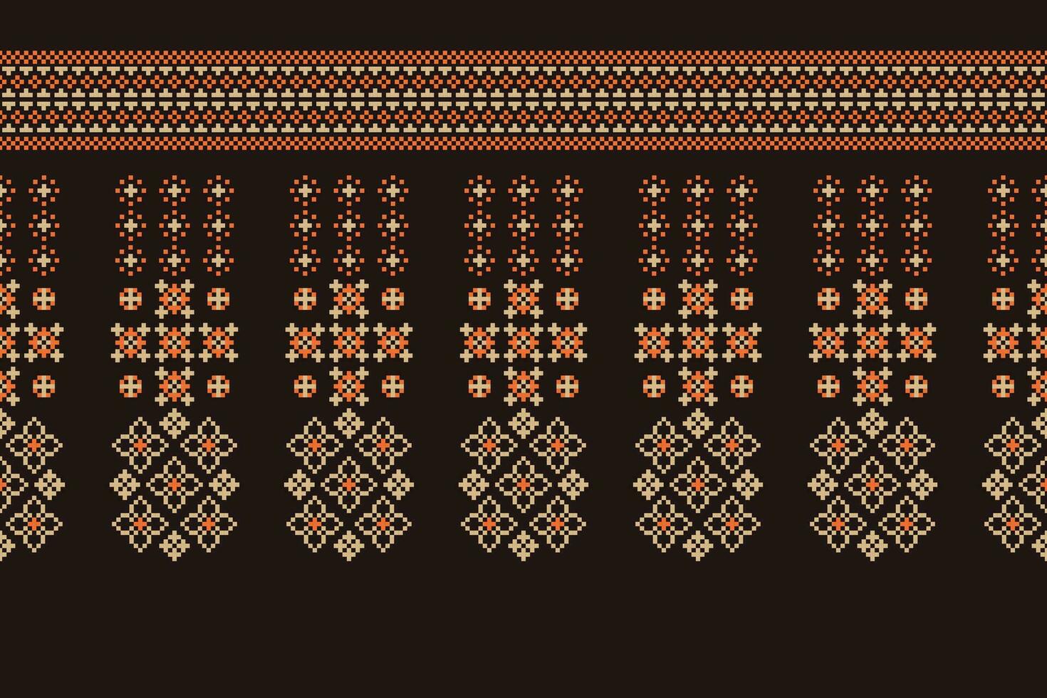 ethnisch geometrisch Stoff Muster Kreuz Stich.ikat Stickerei ethnisch orientalisch Pixel Muster braun Hintergrund. abstrakt, vektor, illustration. Textur, Kleidung, Schal, Dekoration, Teppich, Seide Hintergrund. vektor