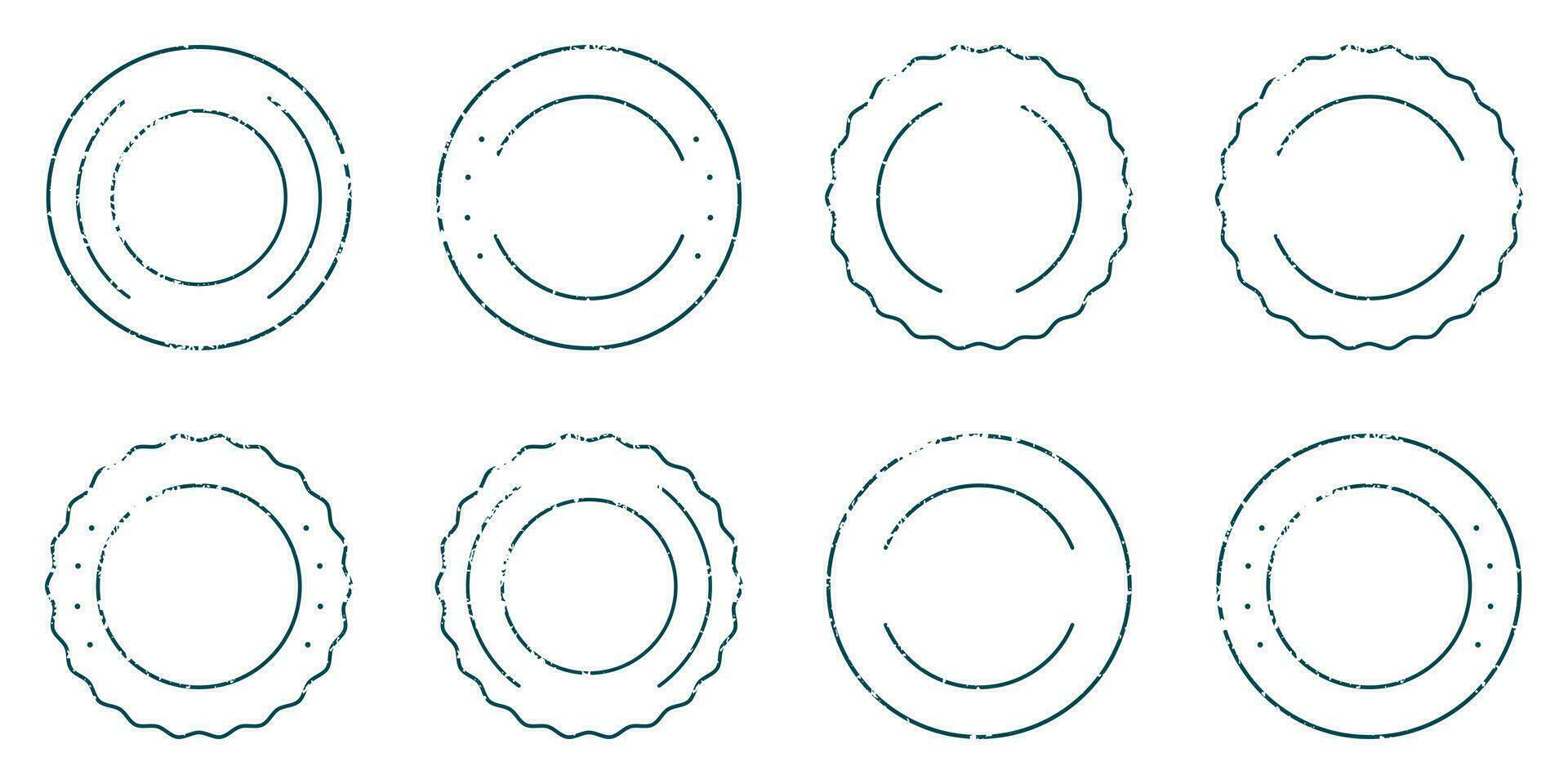 cirkel sudd stämpel uppsättning. runda grunge tom märka samling. smutsig tömma kvalitet täta. försäljning retro bricka, årgång garanti certifikat. isolerat vektor illustration.