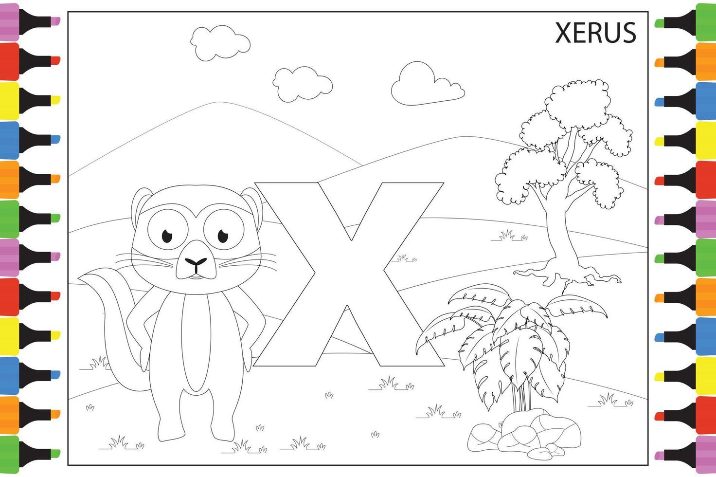 Xerus Tier Cartoon für Kinder ausmalen vektor