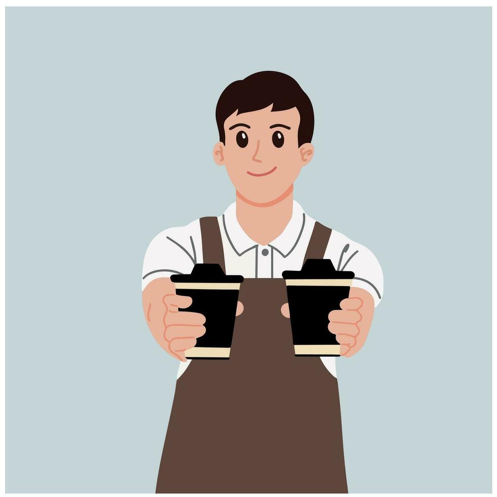 Barista Dienen Kaffee im ein Tasse Vektor Illustration