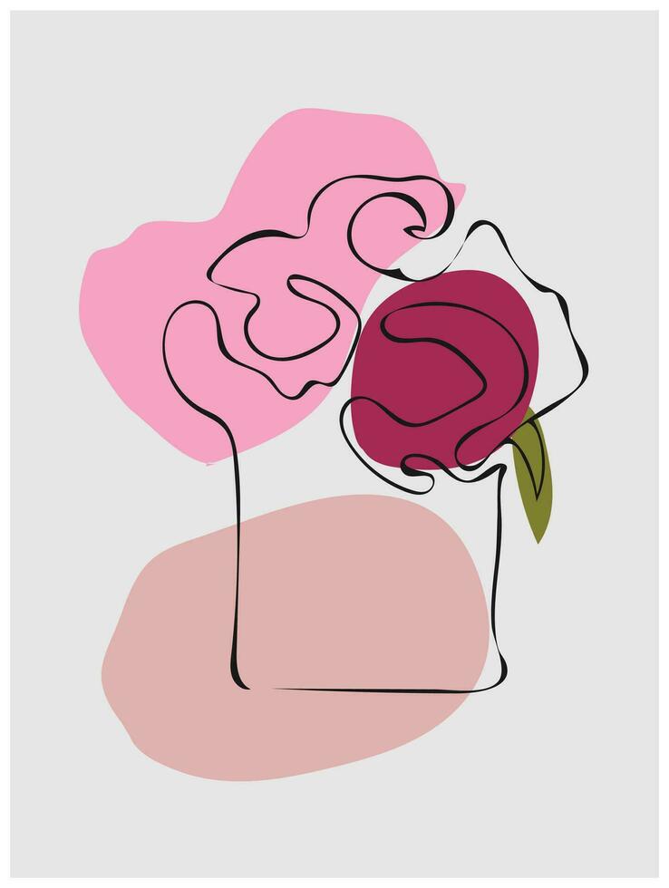 linje konst teckning av löv blomma med abstrakt former. abstrakt växt konst design för skriva ut, omslag, tapet, minimal vägg konst. vektor illustration.