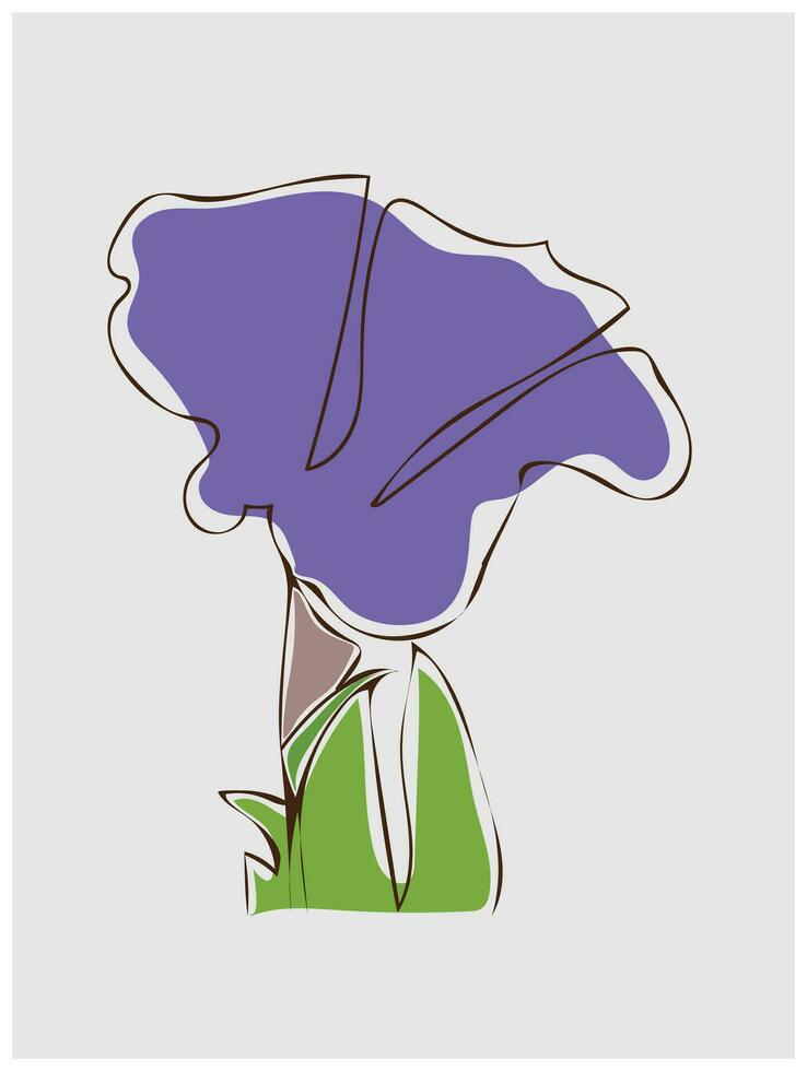 linje konst teckning av löv blomma med abstrakt former. abstrakt växt konst design för skriva ut, omslag, tapet, minimal vägg konst. vektor illustration.