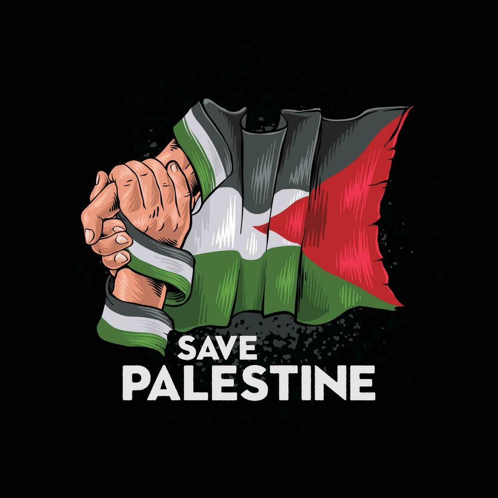 vektor illustration portion hand symbol med palestina flagga, svart bakgrund.