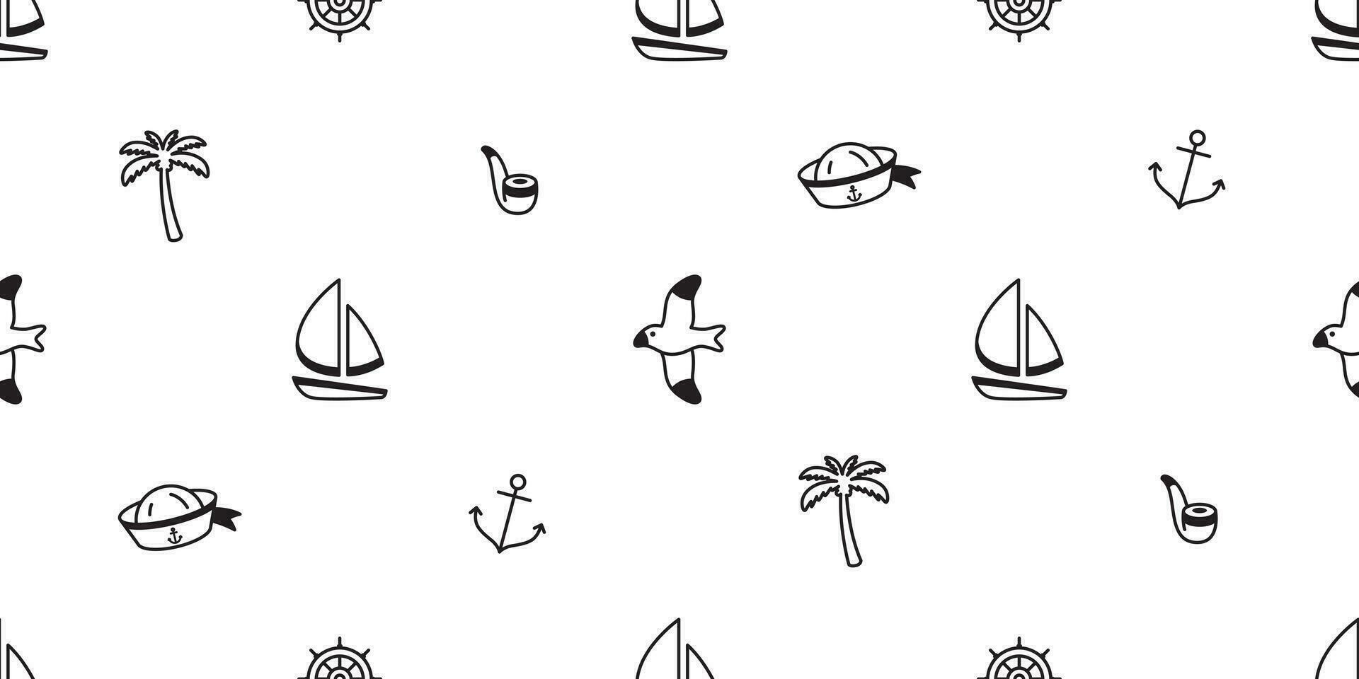 Anker nahtlos Muster Vektor Boot Pirat Vogel Helm Palme Baum maritim nautisch Meer Ozean Ahoi Schal isoliert wiederholen Hintergrund Fliese Hintergrund Design