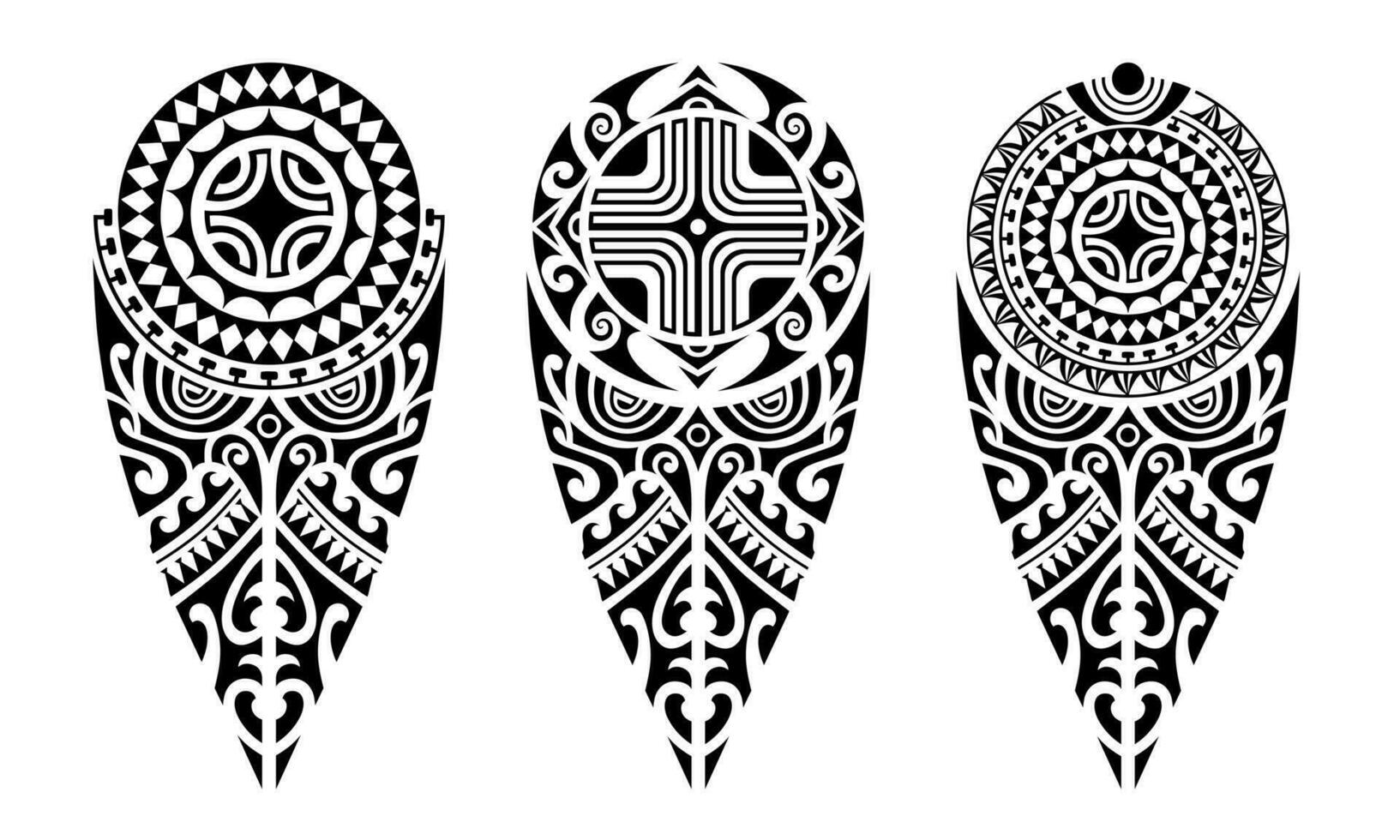 einstellen von tätowieren skizzieren Maori Stil zum Bein oder Schulter mit Hakenkreuz. schwarz und Weiß. vektor