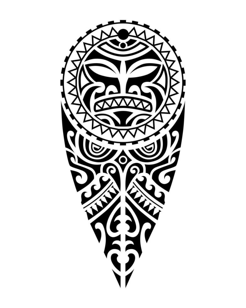 tatuering skiss maori stil för ben eller axel med Sol symboler ansikte. svart och vit. vektor