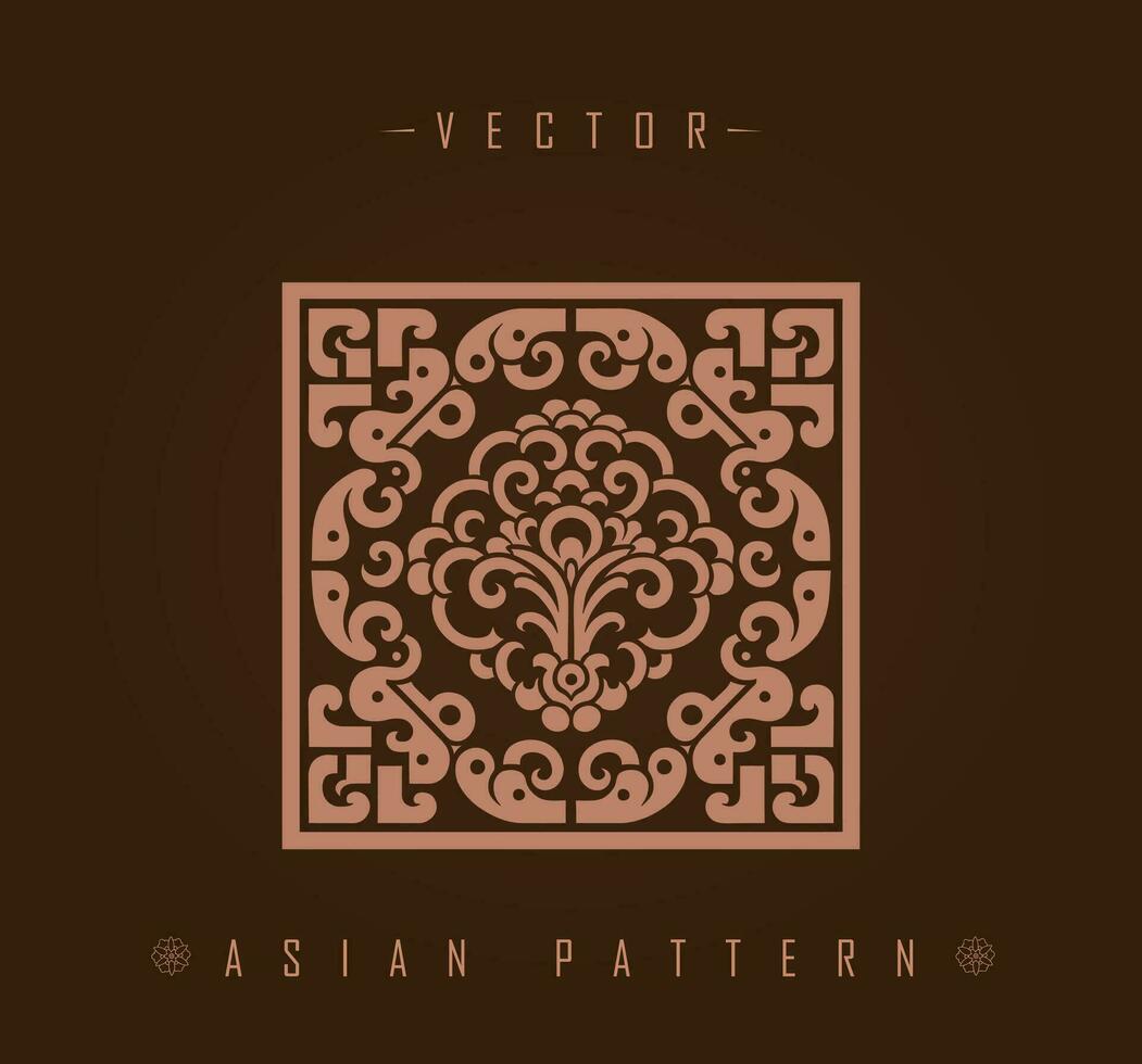 fyrkant asiatisk mönster med blommig accenter och geometrisk former vektor