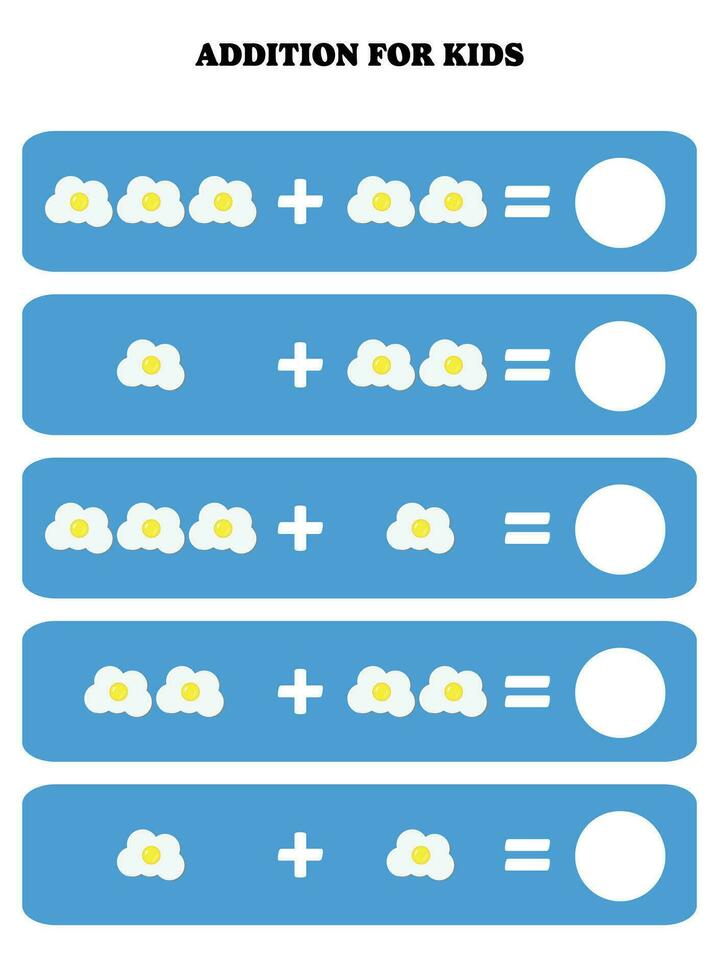 Zusatz Seite zum Kinder. lehrreich Mathematik Spiel zum Kinder mit gebraten Ei. druckbar Arbeitsblatt Design. Lernen mathematisch. vektor