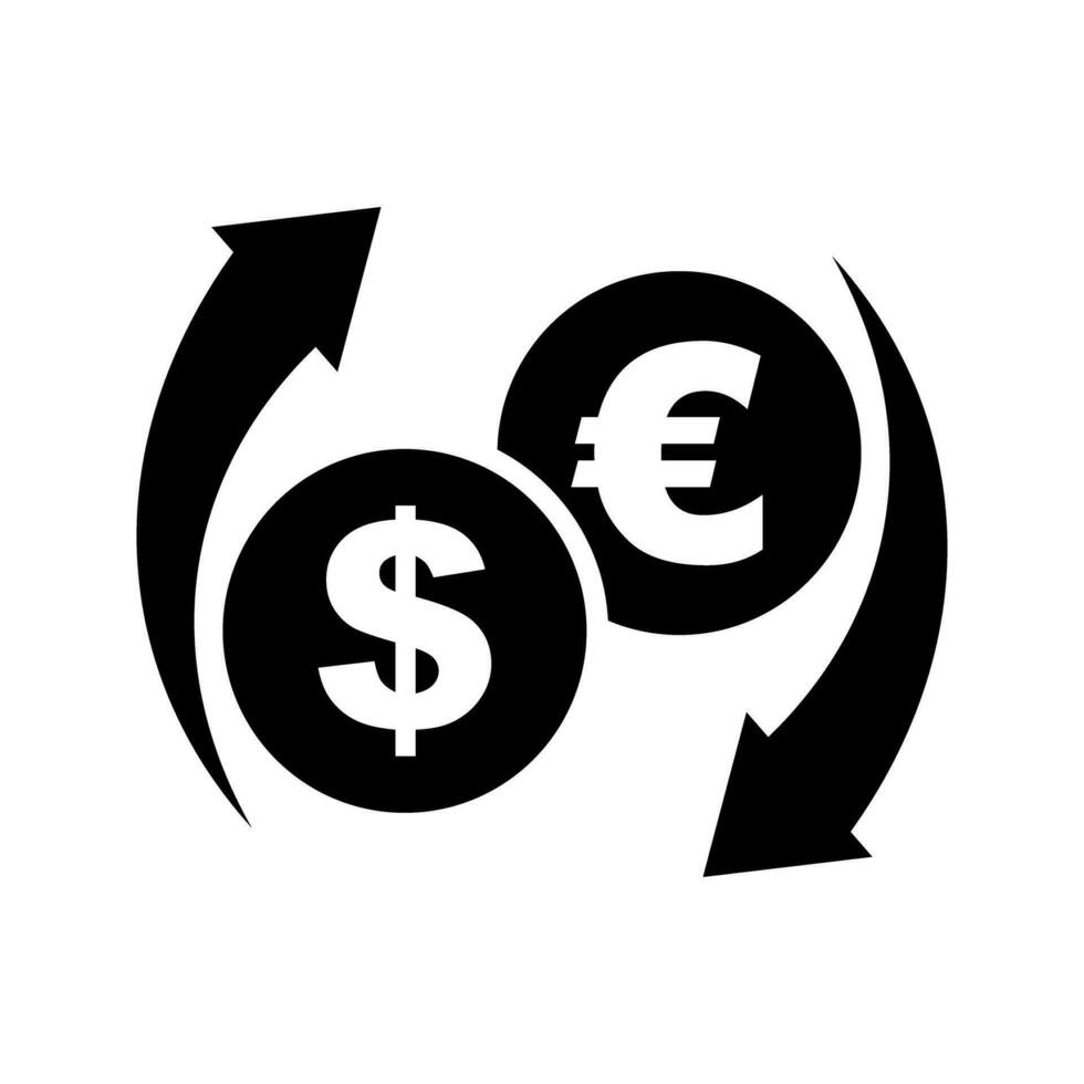 dollar och euro utländsk utbyta silhuett ikon. vektor. vektor