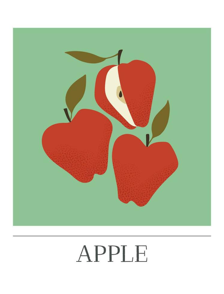 äpple frukt affisch. organisk friska mat. ritad för hand design för kort, affischer, vägg konst, skriva ut, förpackning design, täcker, och banderoller. modern enkel vektor platt illustration.