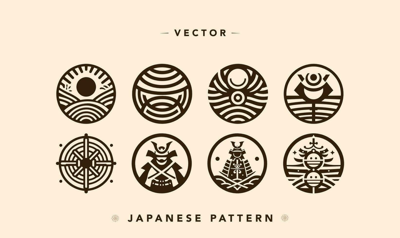 abstrakt japanisch Natur und Samurai Vektor Symbole