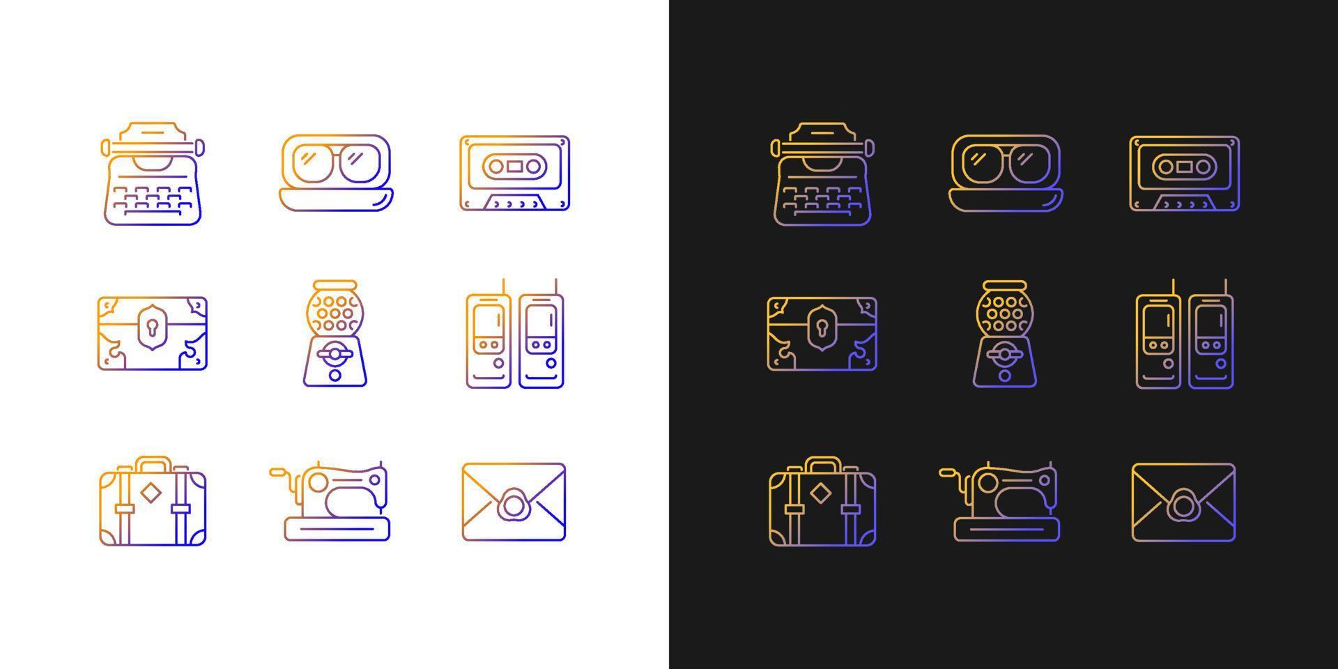 Vintage-inspirierte Farbverlaufssymbole für den dunklen und hellen Modus vektor