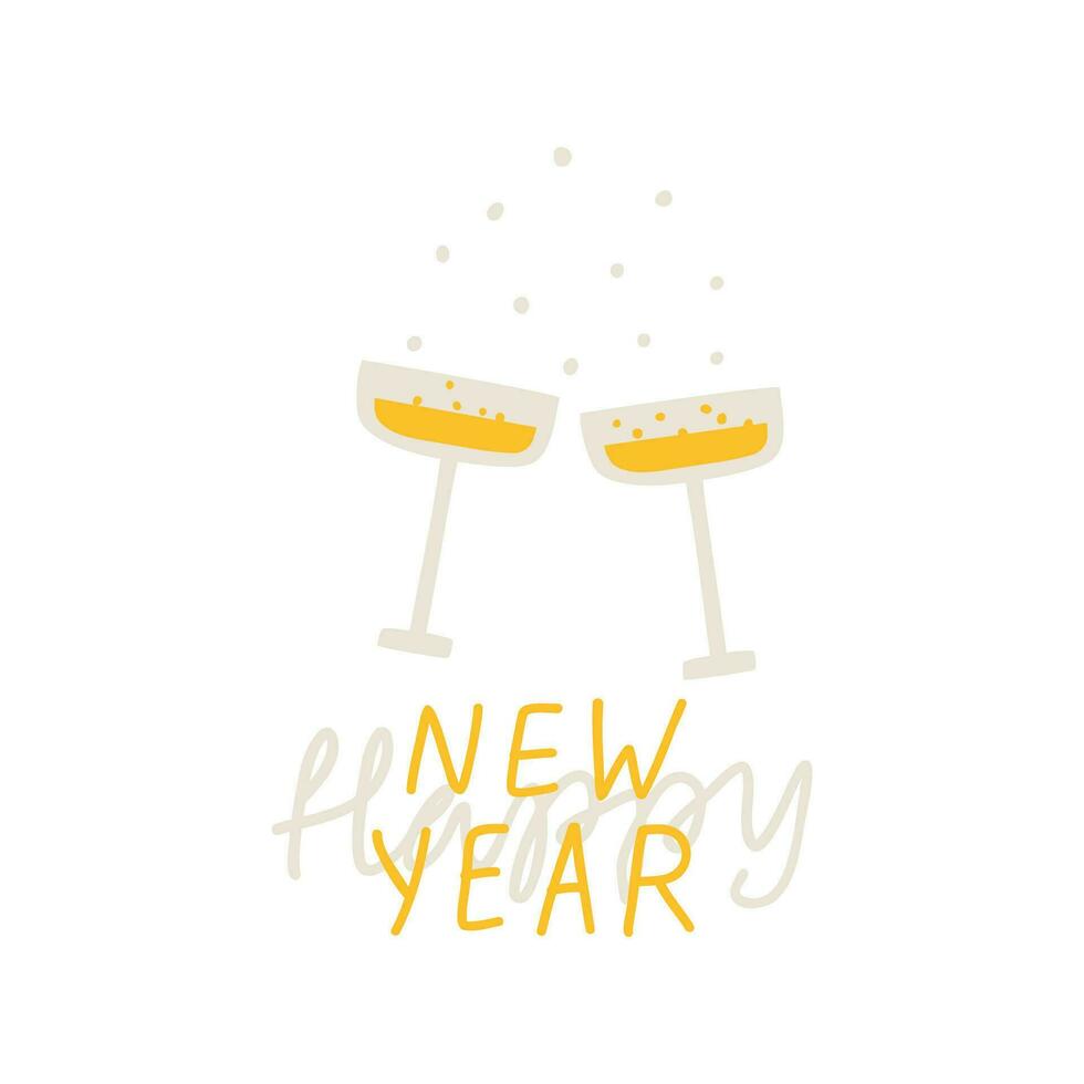vykort med glasögon och de inskrift Lycklig ny år. hälsning kort. vektor illustration i platt stil.
