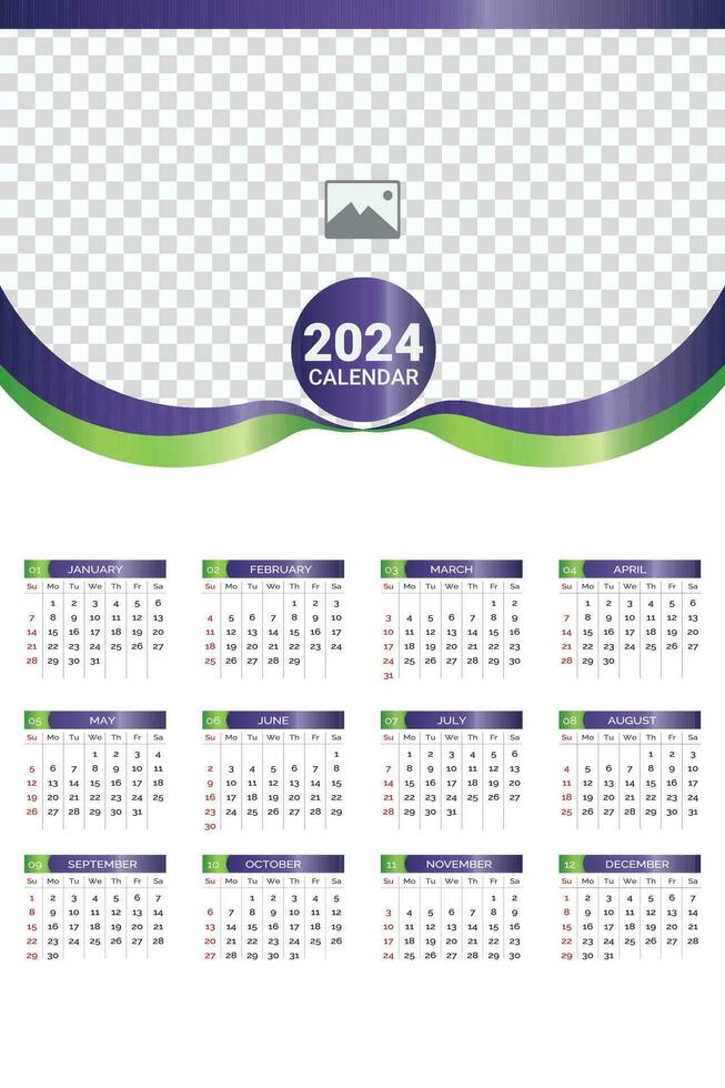 2024 Mauer Kalender Vorlage Design einer Seite vektor
