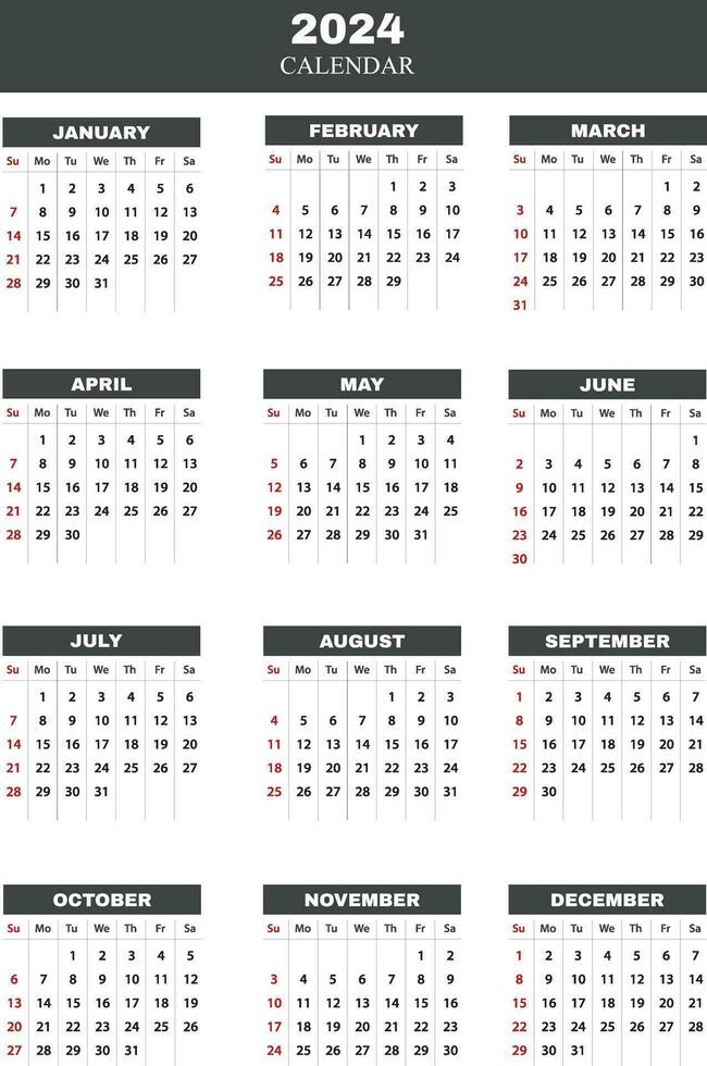 2024 vägg kalender minimal design mall vektor