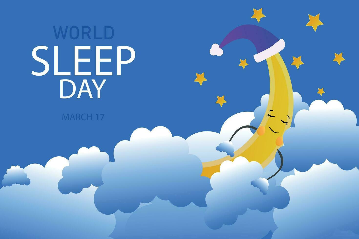 Welt Schlaf Tag Vektor Karte oder Banner. schön Illustration von das Himmel mit ein Schlafen Mond.