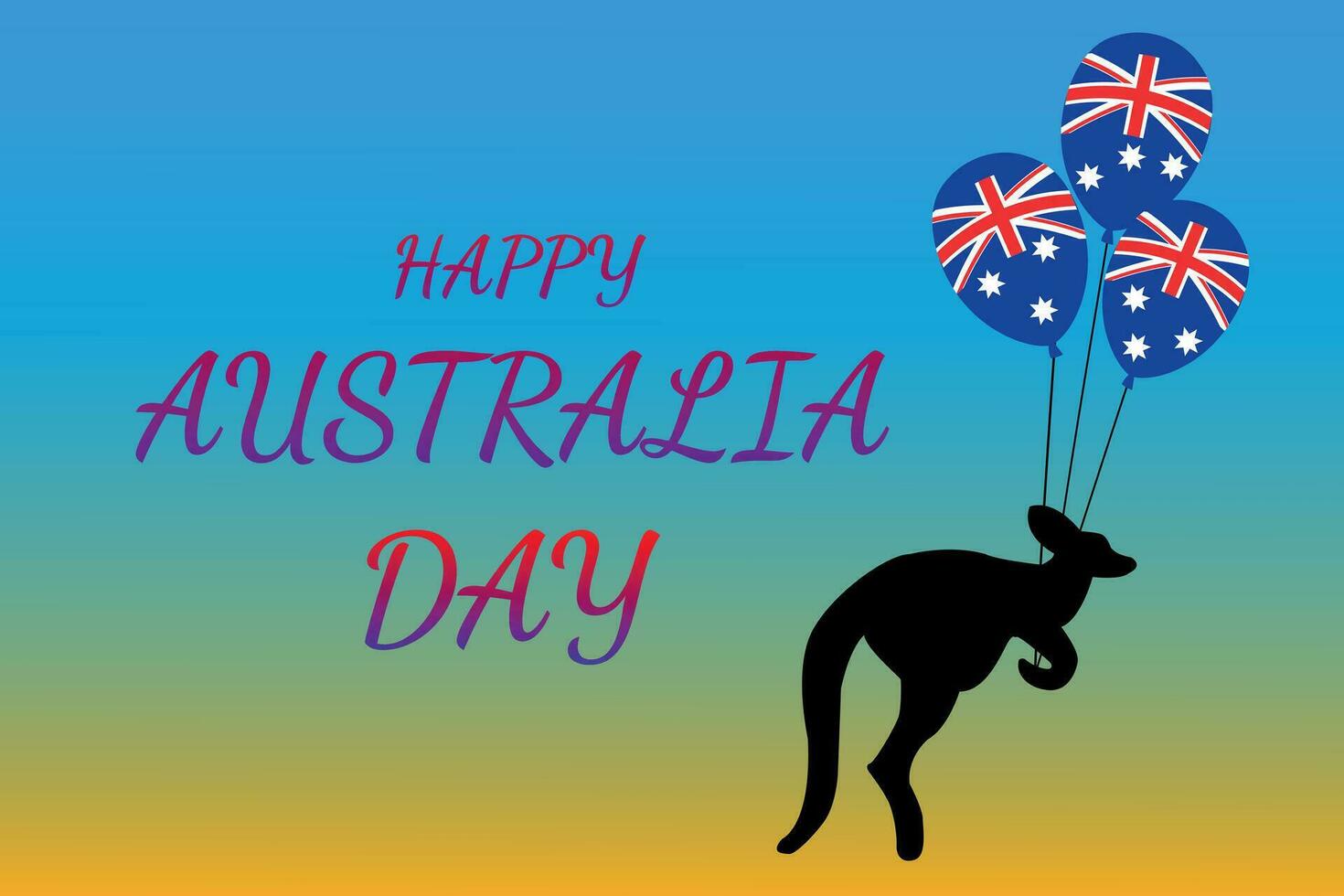 Australien dag är berömd årligen på januari 26:e. baner eller affisch med kinguru och ballonger med de flagga av Australien. vektor illustration.