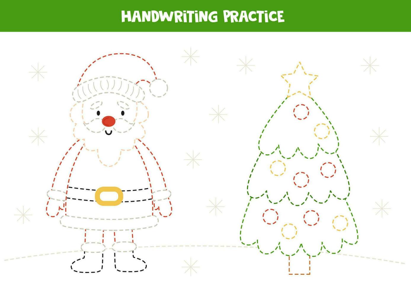 Rückverfolgung Linien zum Kinder mit süß Santa claus und Weihnachten Baum. Schreiben ausüben. vektor