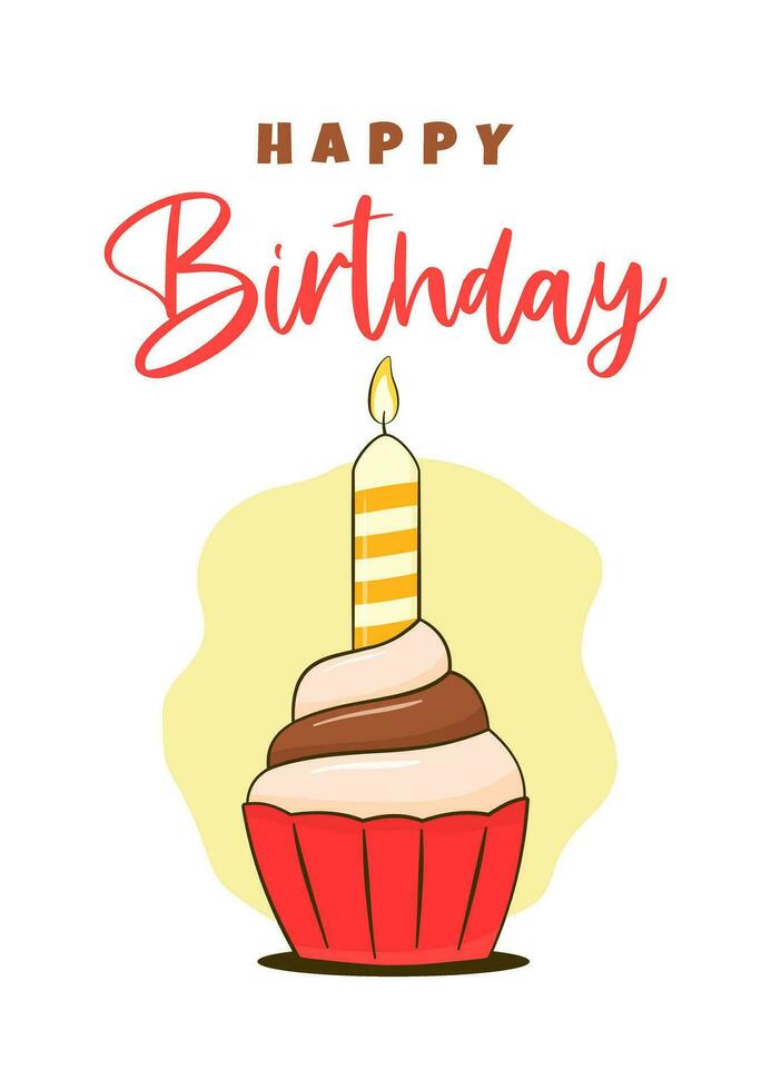 Geburtstag Karte. glücklich Geburtstag Beschriftung und Cupcake mit Kerze vektor