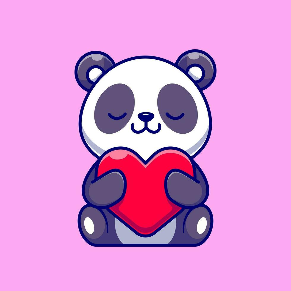 süß Panda halten Herz Karikatur Vektor Symbol Illustration. Tier Natur Symbol Konzept isoliert Prämie Vektor. eben Karikatur Stil