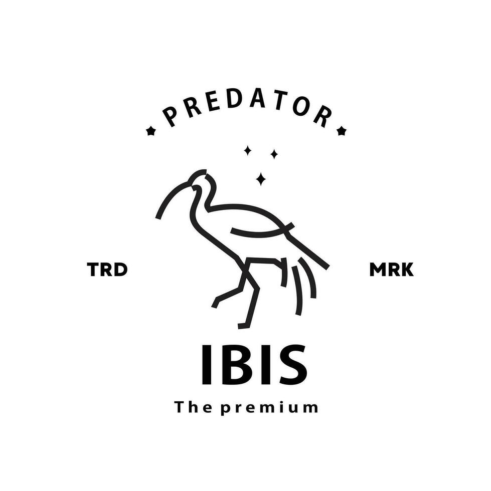 årgång retro hipster ibis fågel logotyp vektor översikt monoline konst ikon