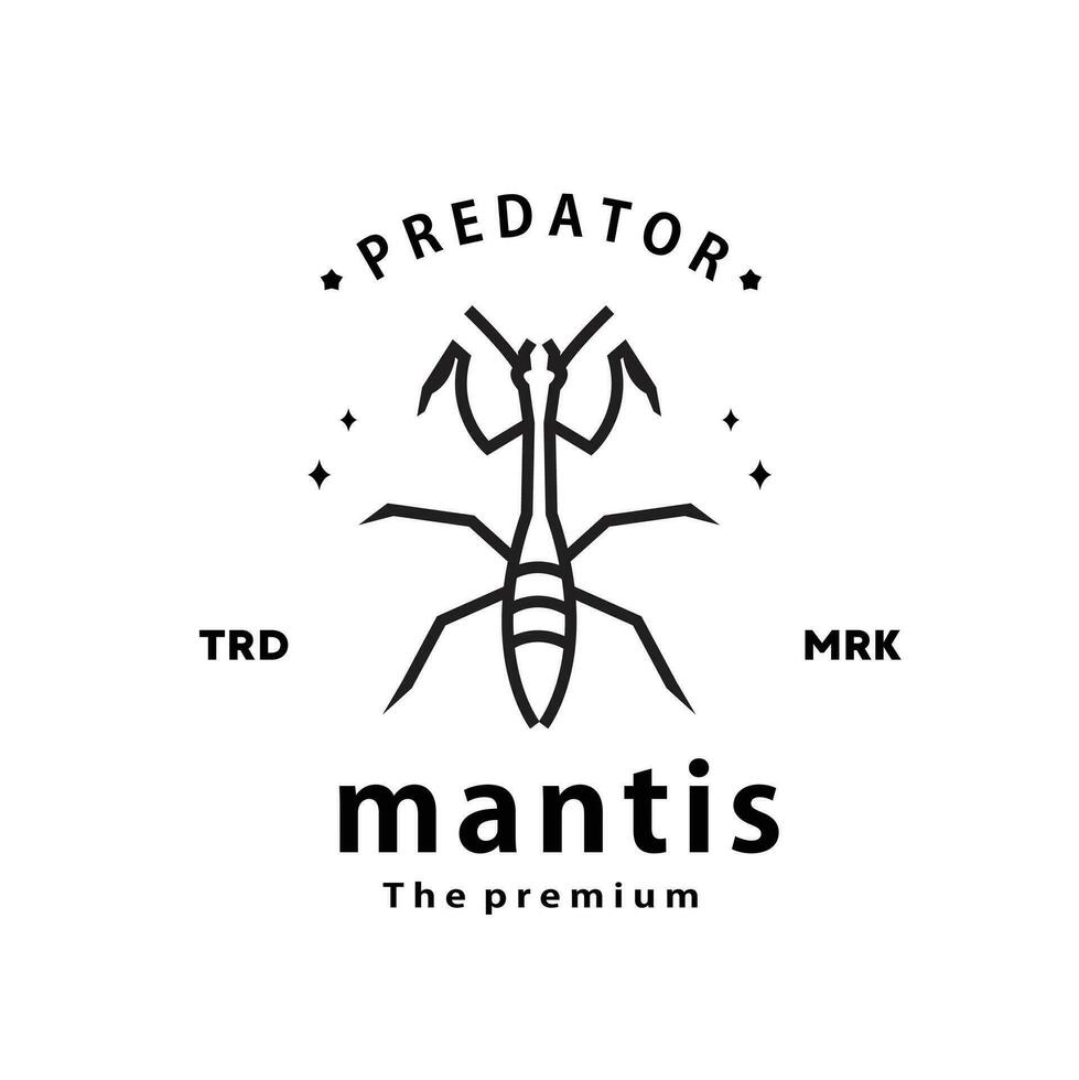 vintage retro hipster mantis logotyp vektor kontur monoline konst ikon