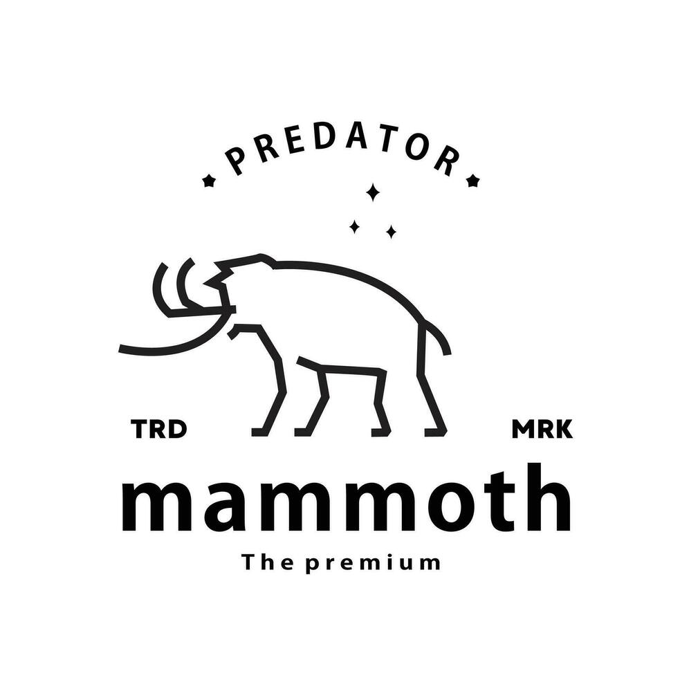 vintage retro hipster mammut logotyp vektor kontur monoline konst ikon