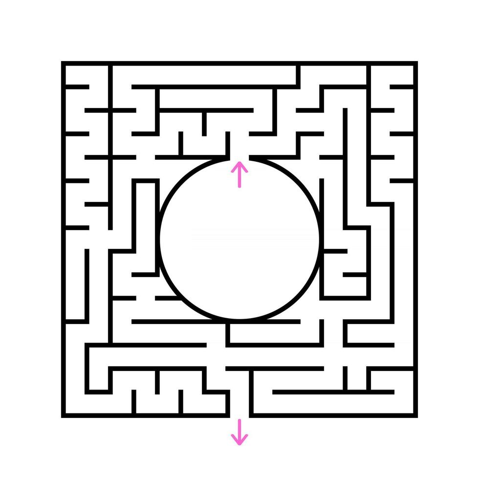 en fyrkantig labyrint med ett cirkulärt centrum. vektor illustration isolerad på vit bakgrund. med en plats för din bild