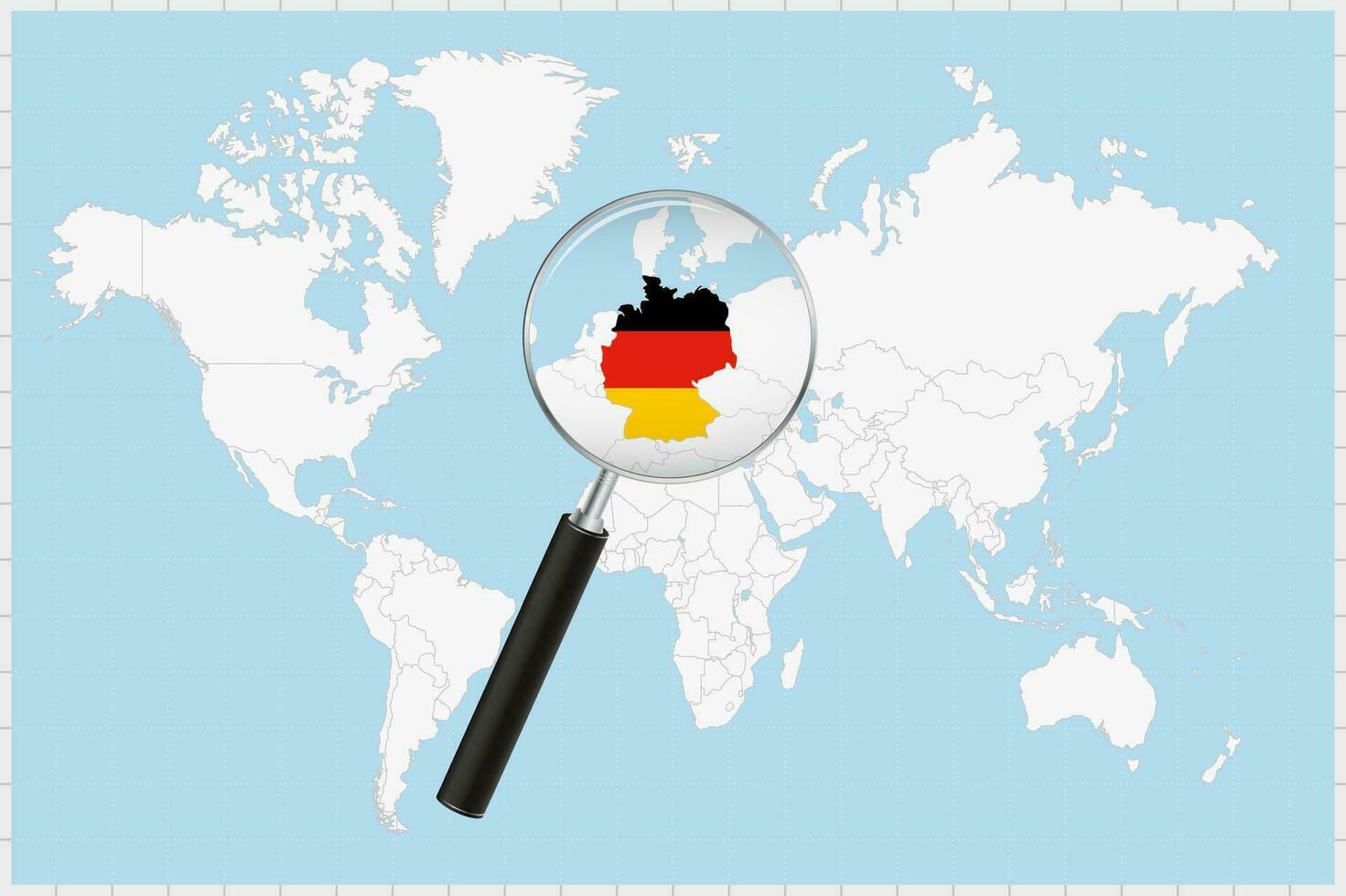 Vergrößerung Glas zeigen ein Karte von Deutschland auf ein Welt Karte. vektor