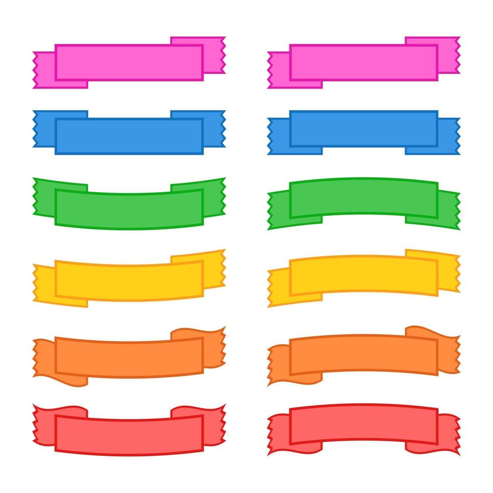 Reihe von farbigen isolierten Bannerbändern auf weißem Hintergrund. einfache flache vektorillustration. mit Platz für Text. geeignet für Infografiken, Design, Werbung, Urlaub, Etiketten. vektor