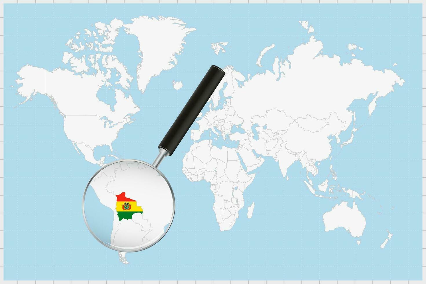 förstorande glas som visar en Karta av bolivia på en värld Karta. vektor