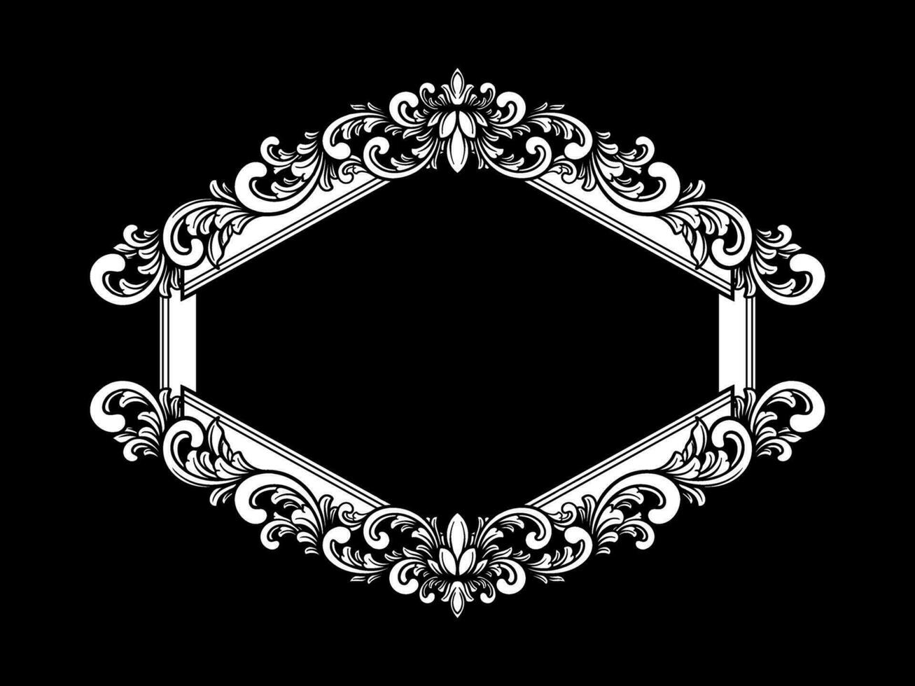 ein schwarz und Weiß Blumen- Rahmen auf ein schwarz Hintergrund vektor