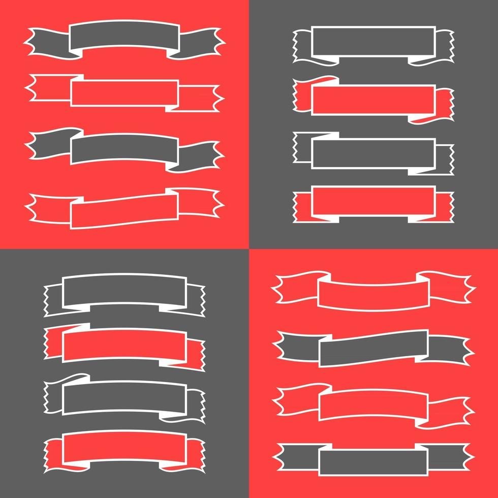 Reihe von farbigen isolierten Bannerbändern auf schwarzem und rotem Hintergrund. einfache flache vektorillustration. mit Platz für Text. geeignet für Infografiken, Design, Werbung, Urlaub, Etiketten. vektor